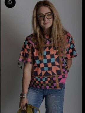 2 Fly Co. NWT SEW IT GOES *RANCH HOUSE QUILT Print Boxy Short Sleeve Top